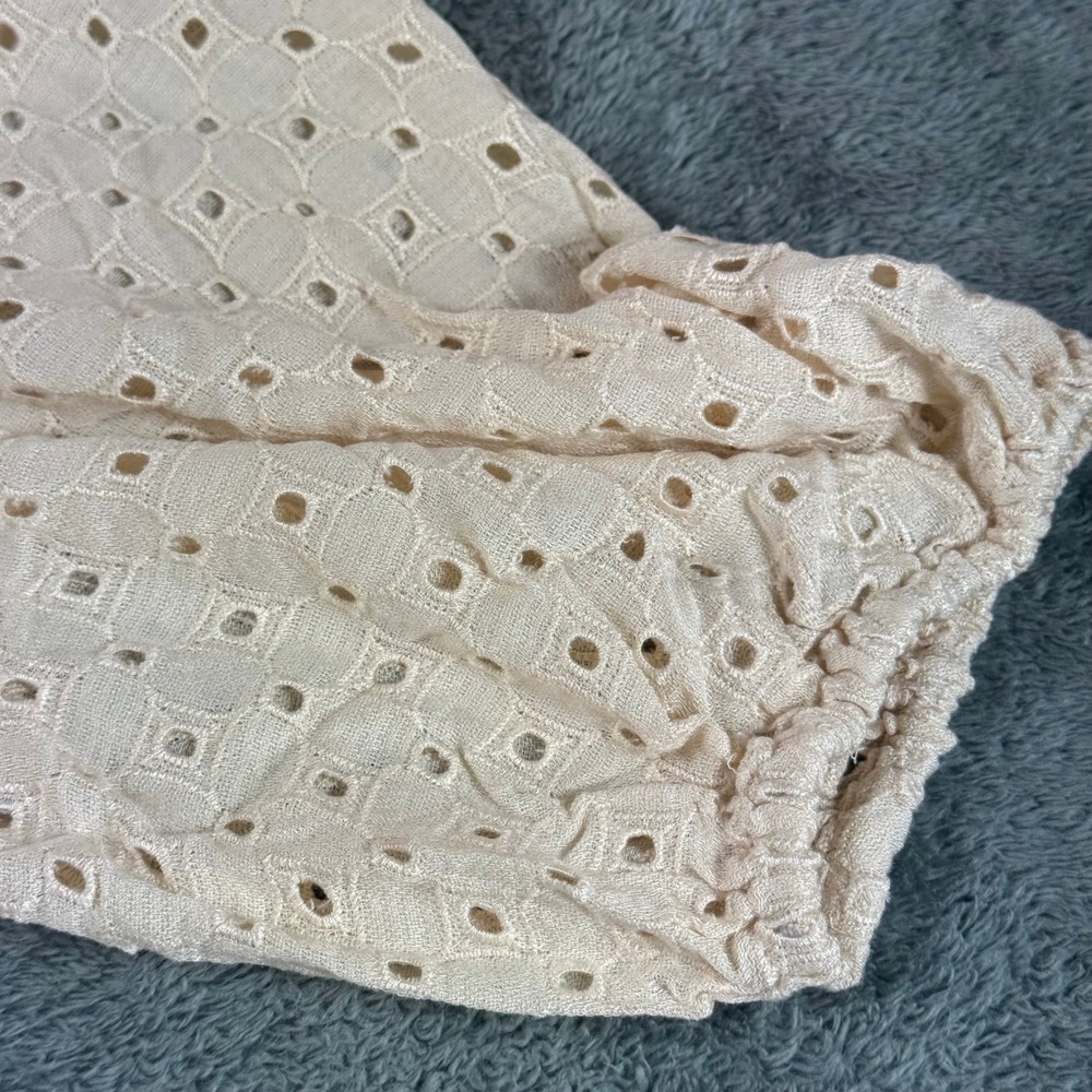 Rylee + Cru Natural Eyelet Lace Babydoll Dress Cream Puff Sleeve Small RCW271NA - Picture 8 of 11